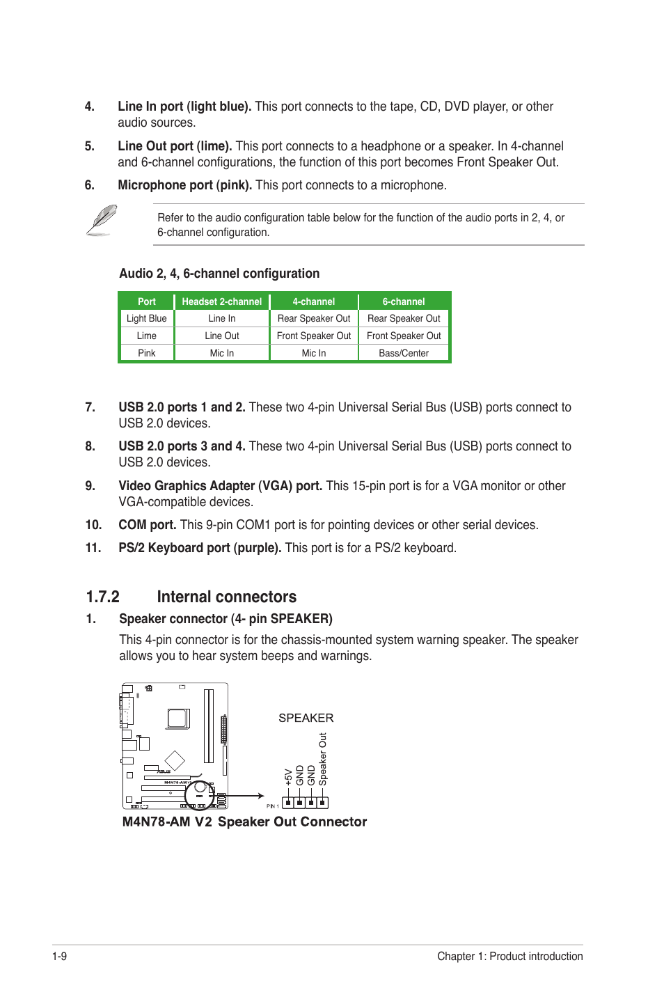 2 internal connectors, Internal connectors -9 | Asus M4N78-AM V2 User Manual | Page 18 / 40
