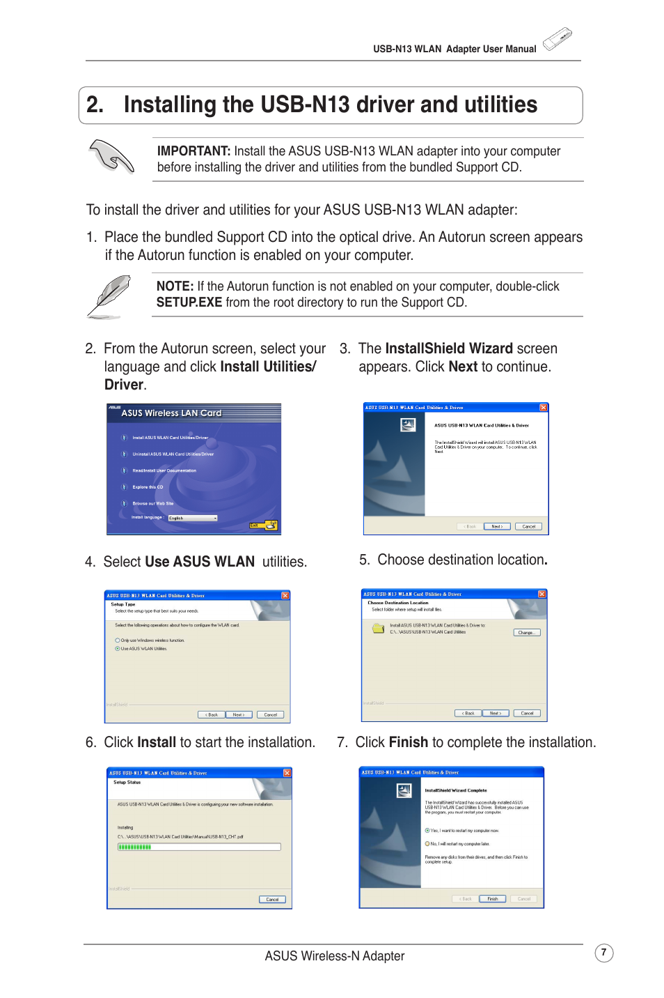 Installing the usb-n13 driver and utilities | Asus USB-N13 (VER.B1) User Manual | Page 10 / 32