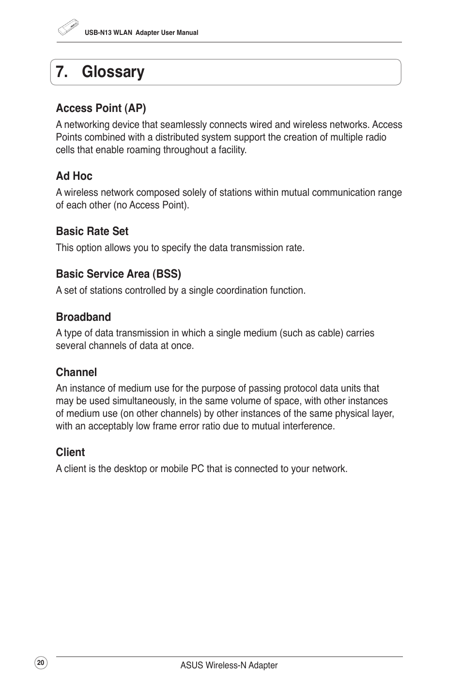 Glossary | Asus USB-N13 (VER.B1) User Manual | Page 23 / 32