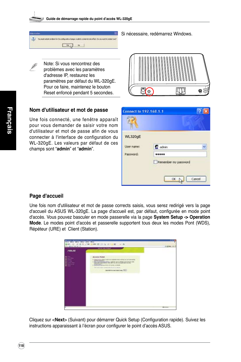 Français | Asus WL-320gE User Manual | Page 119 / 361