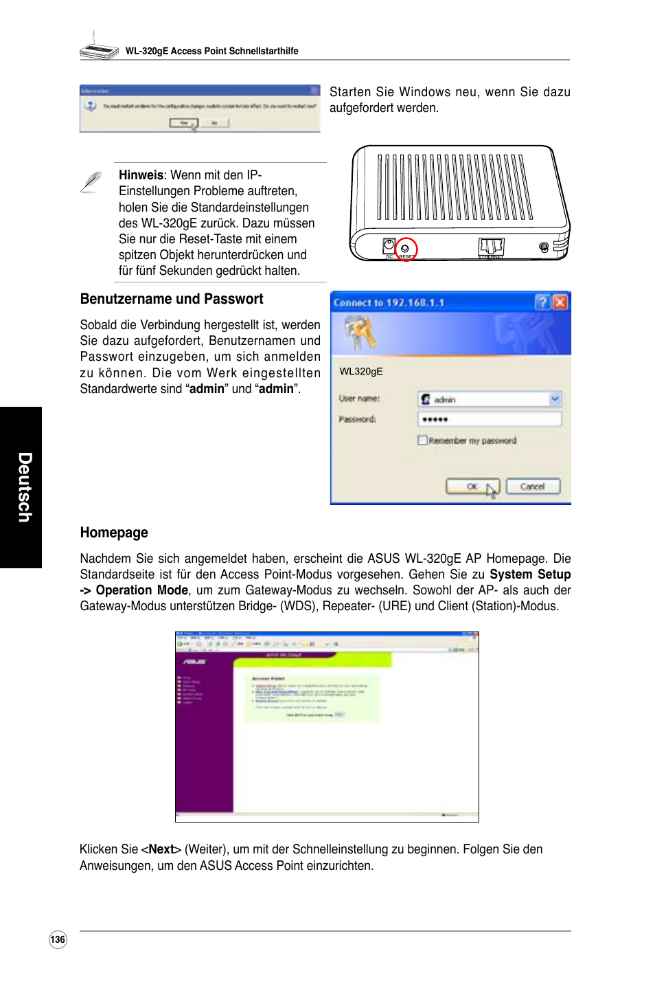 Deutsch | Asus WL-320gE User Manual | Page 137 / 361