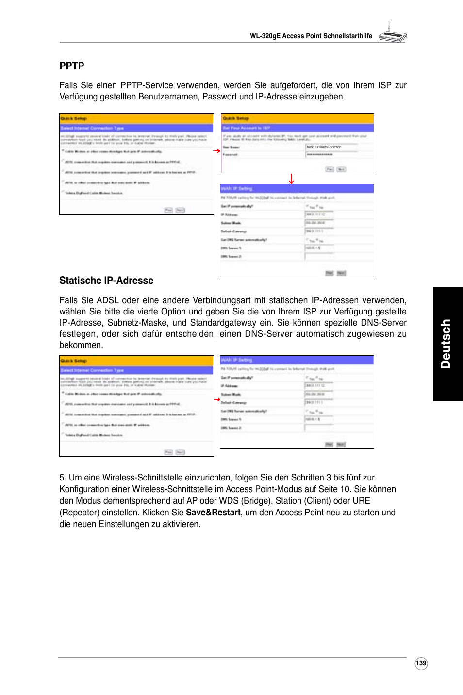 Deutsch | Asus WL-320gE User Manual | Page 140 / 361