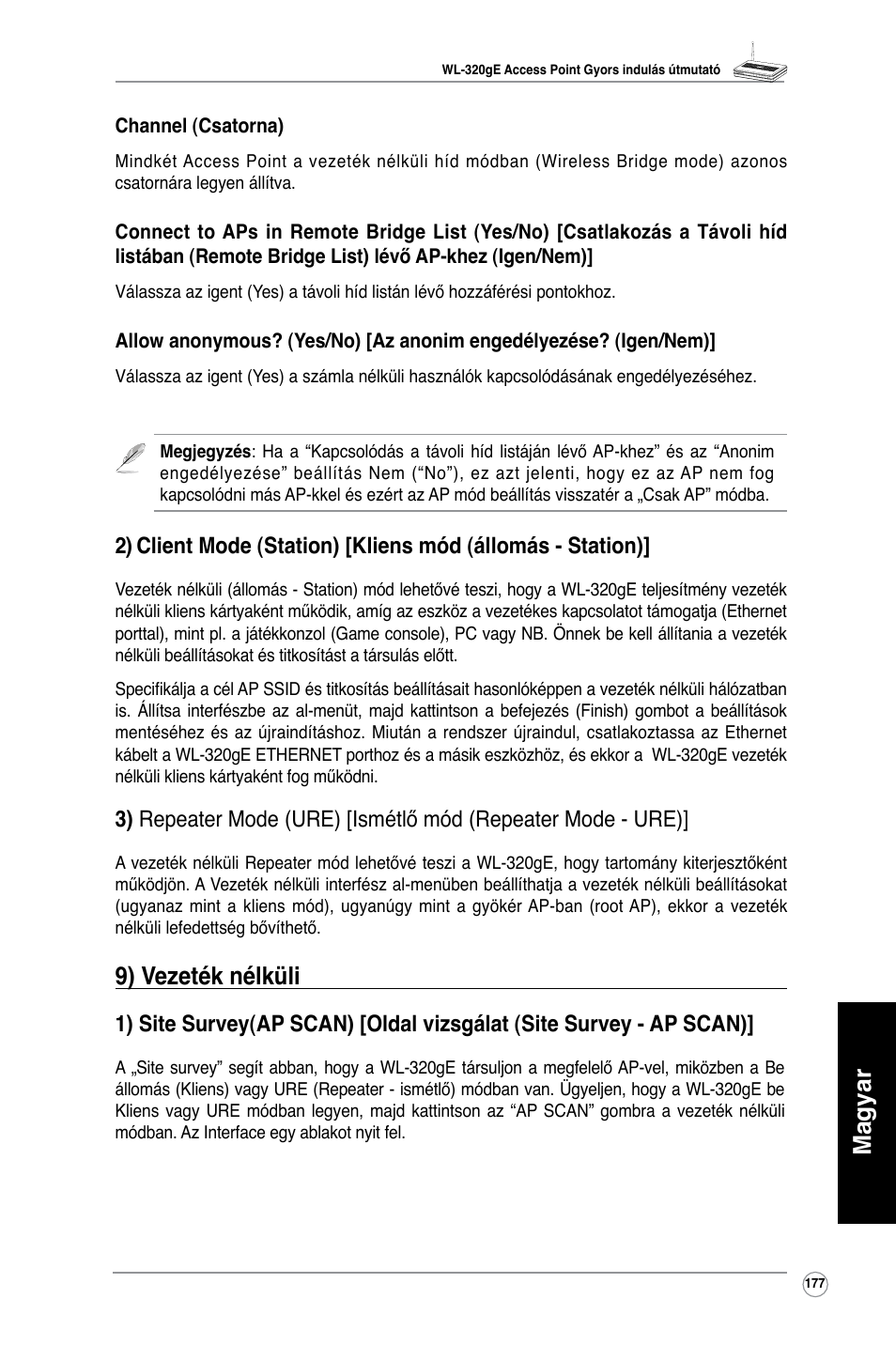 Magyar, 9) vezeték nélküli | Asus WL-320gE User Manual | Page 178 / 361