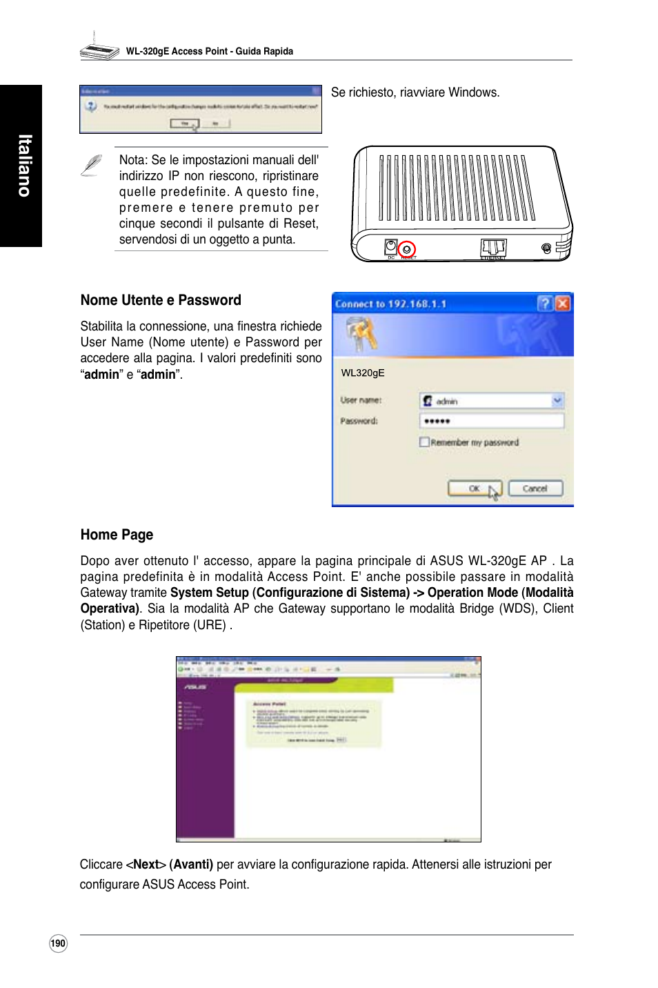 Italiano | Asus WL-320gE User Manual | Page 191 / 361