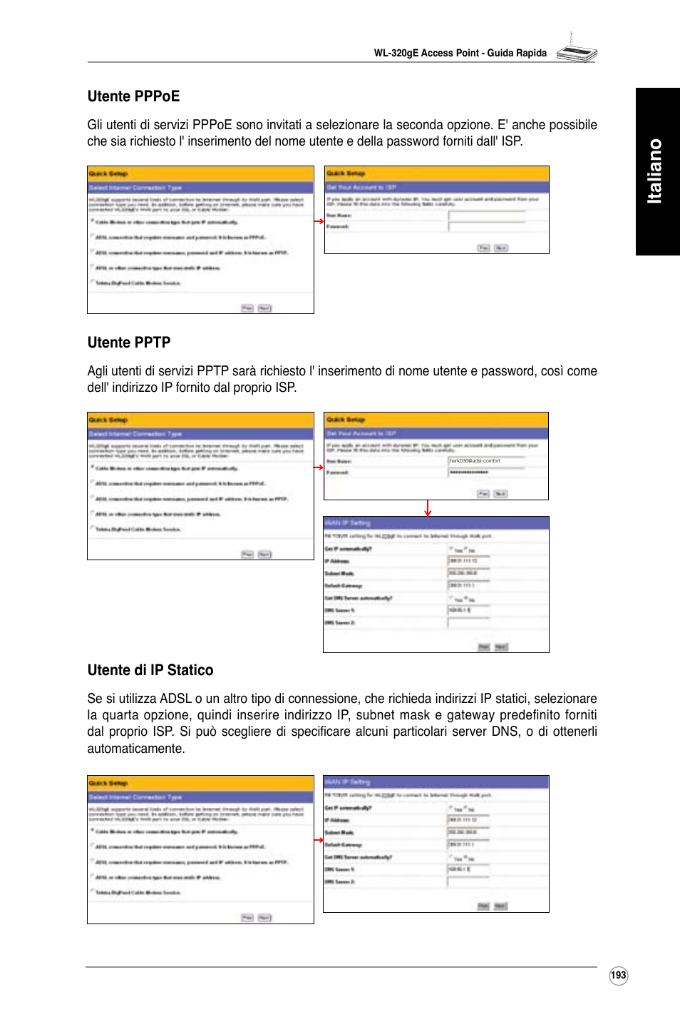 Italiano | Asus WL-320gE User Manual | Page 194 / 361