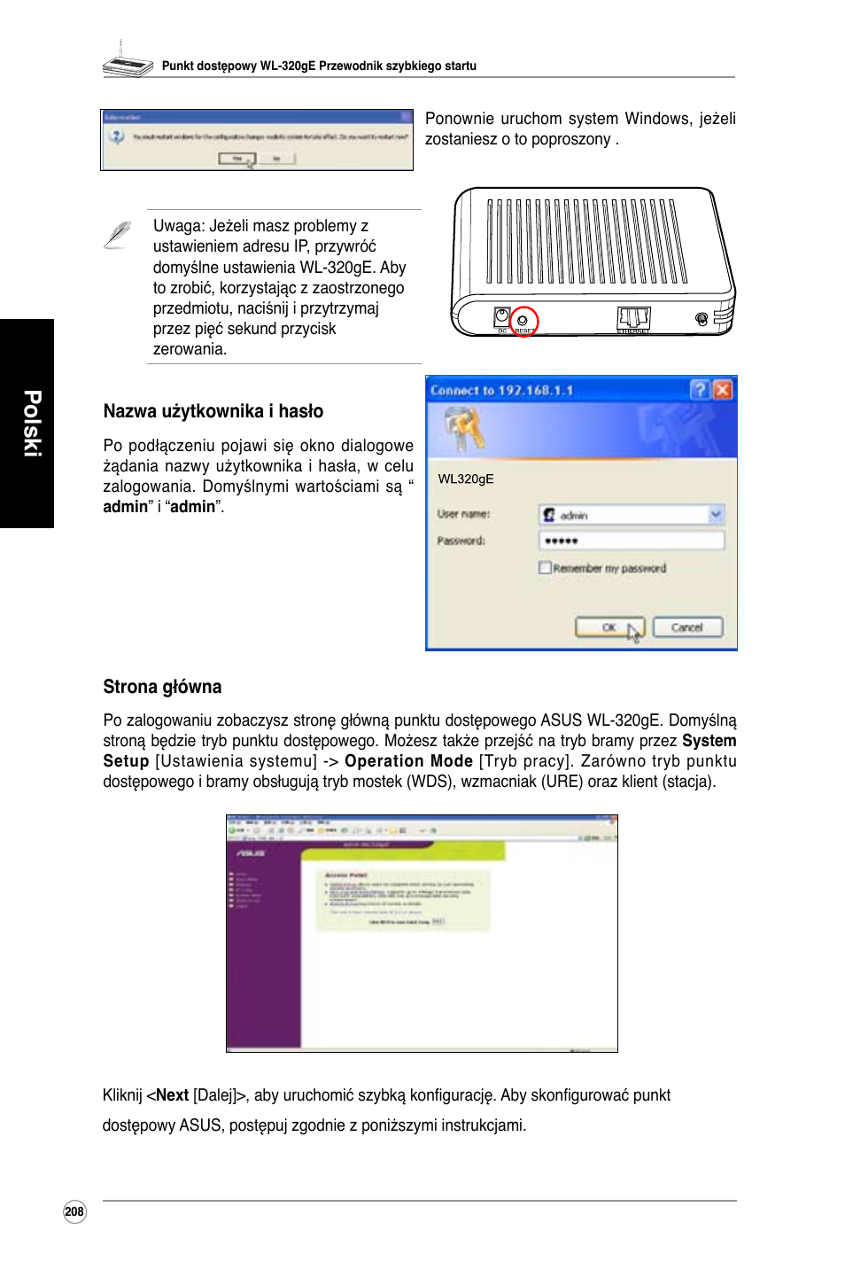 Polski | Asus WL-320gE User Manual | Page 209 / 361