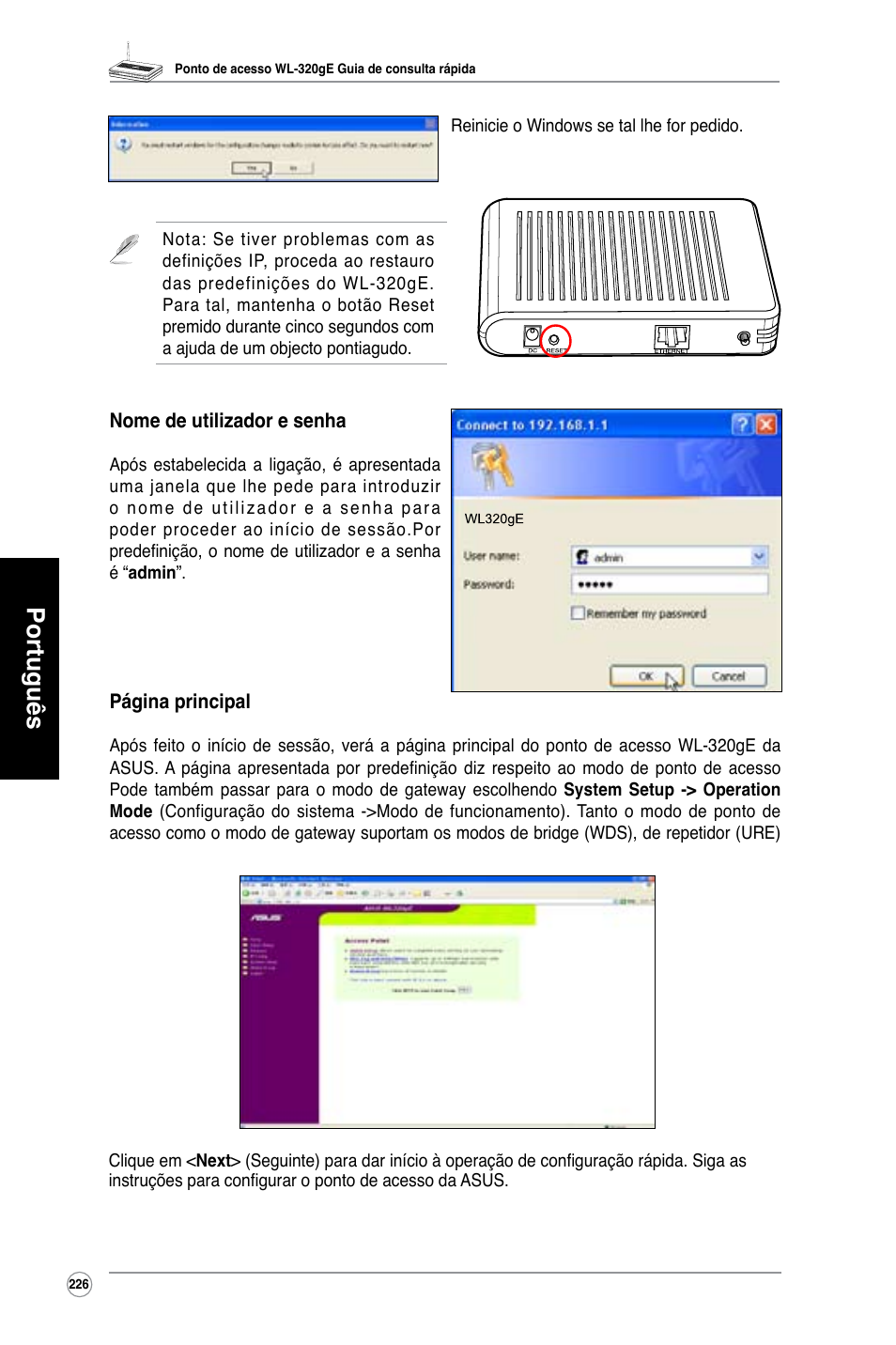 Português | Asus WL-320gE User Manual | Page 227 / 361