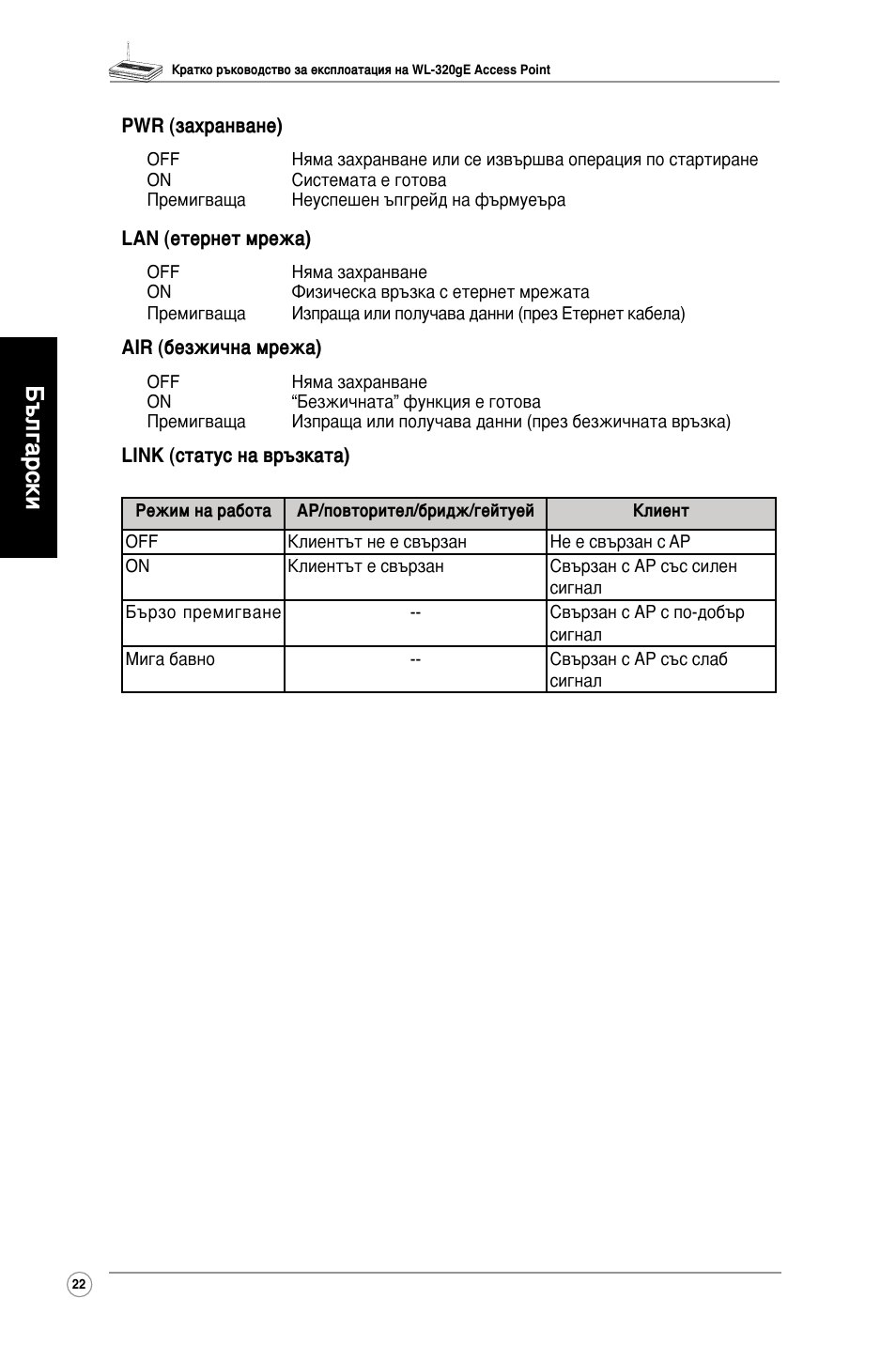 Български | Asus WL-320gE User Manual | Page 23 / 361