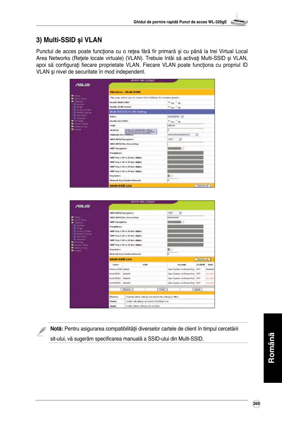 Română, 3) multi-ssid şi vlan | Asus WL-320gE User Manual | Page 270 / 361