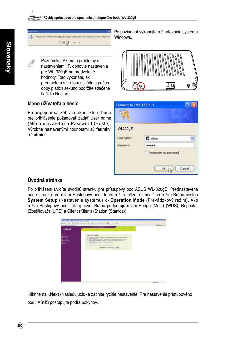 Slovensky | Asus WL-320gE User Manual | Page 281 / 361