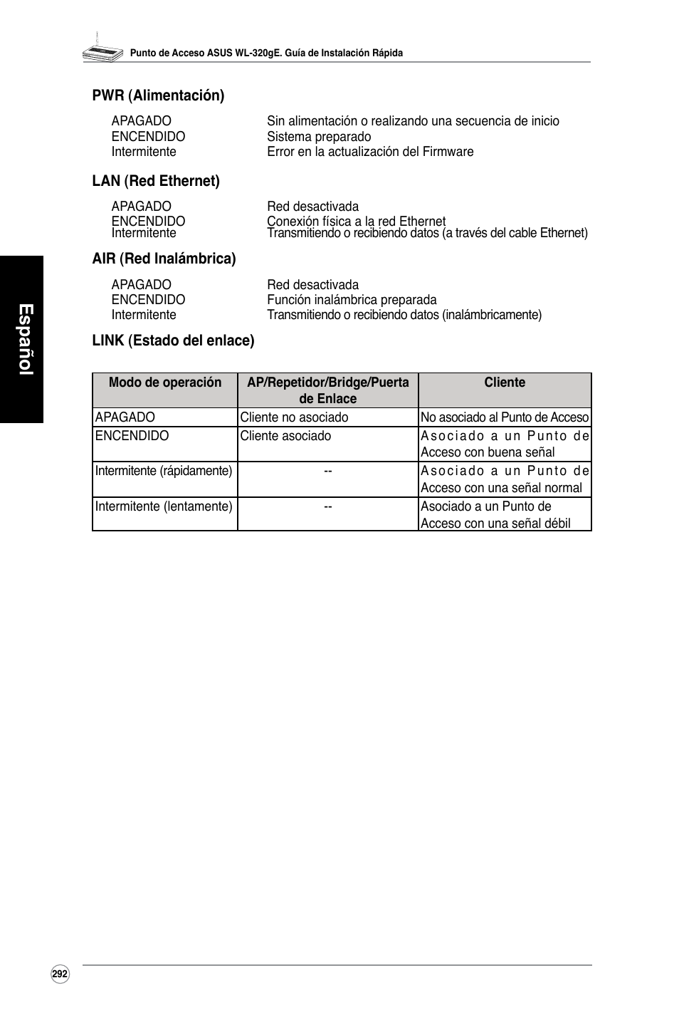 Español | Asus WL-320gE User Manual | Page 293 / 361