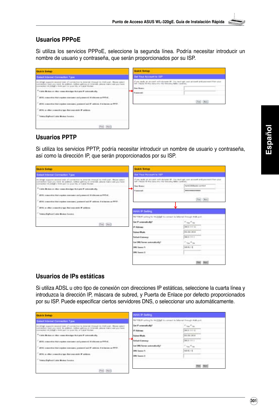 Español | Asus WL-320gE User Manual | Page 302 / 361