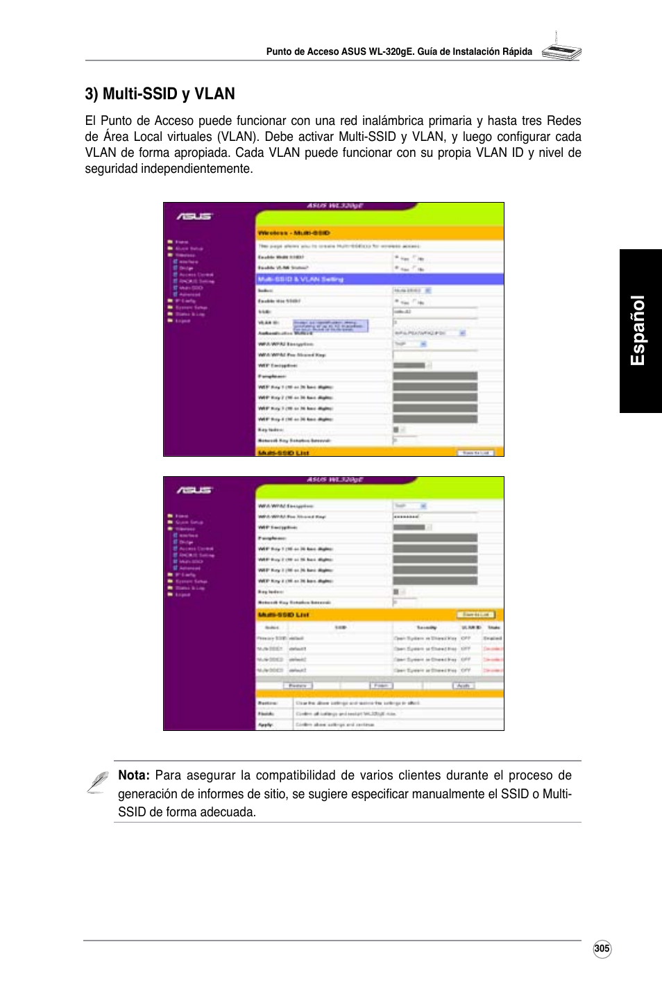 Español, 3) multi-ssid y vlan | Asus WL-320gE User Manual | Page 306 / 361