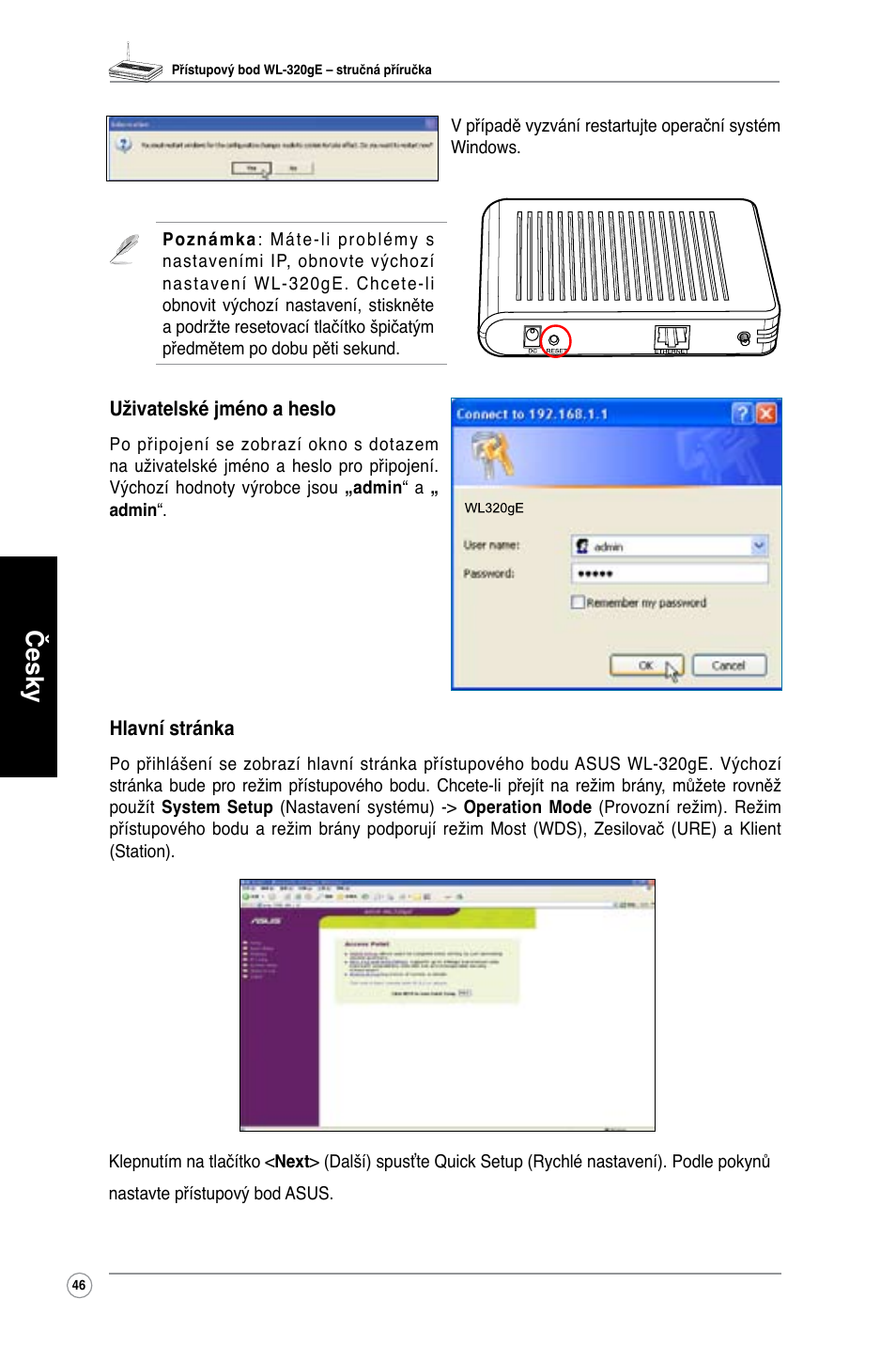 Česky | Asus WL-320gE User Manual | Page 47 / 361