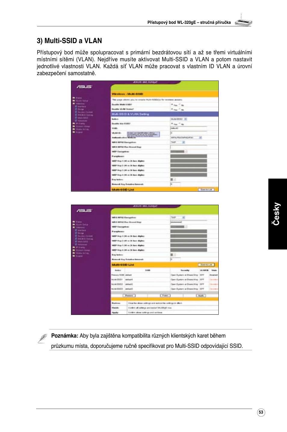 Česky, 3) multi-ssid a vlan | Asus WL-320gE User Manual | Page 54 / 361