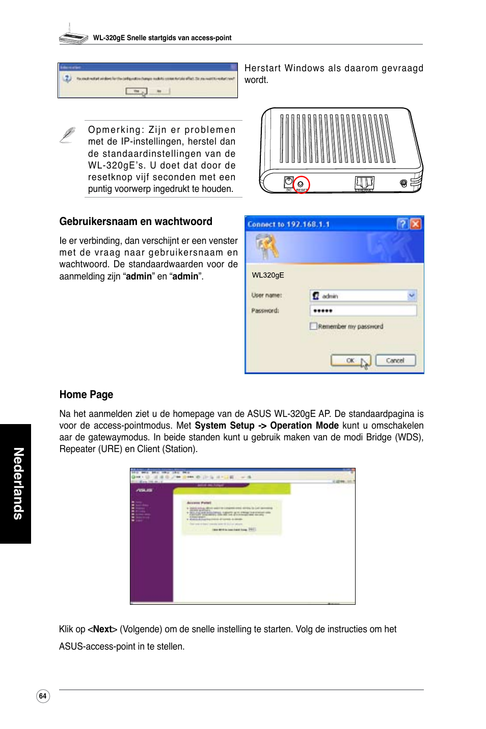 Nederlands | Asus WL-320gE User Manual | Page 65 / 361