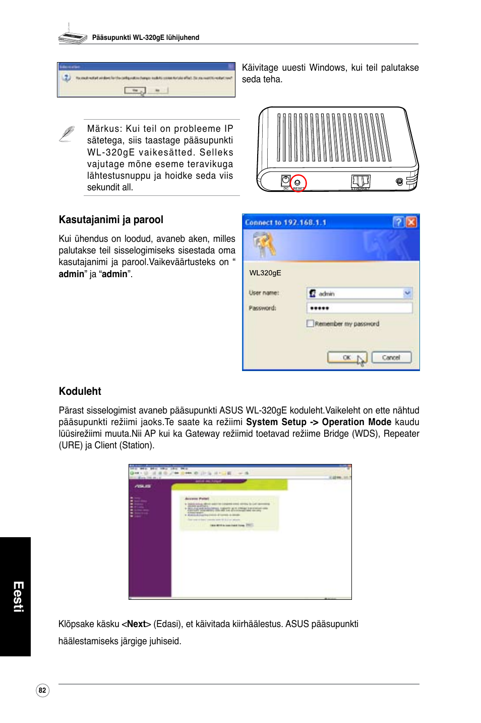 Eesti | Asus WL-320gE User Manual | Page 83 / 361