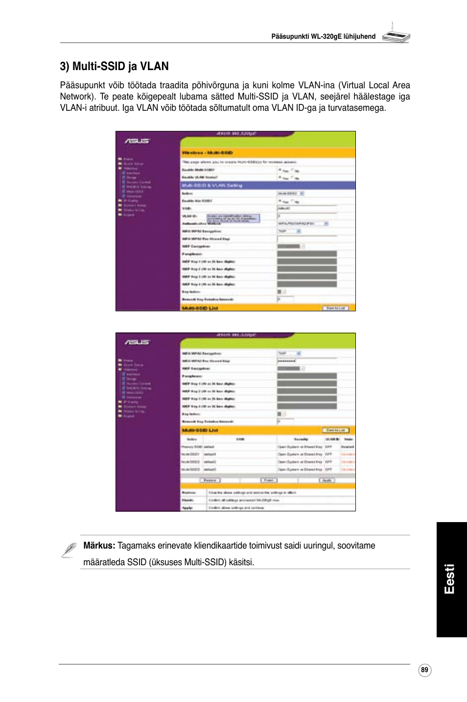 Eesti, 3) multi-ssid ja vlan | Asus WL-320gE User Manual | Page 90 / 361