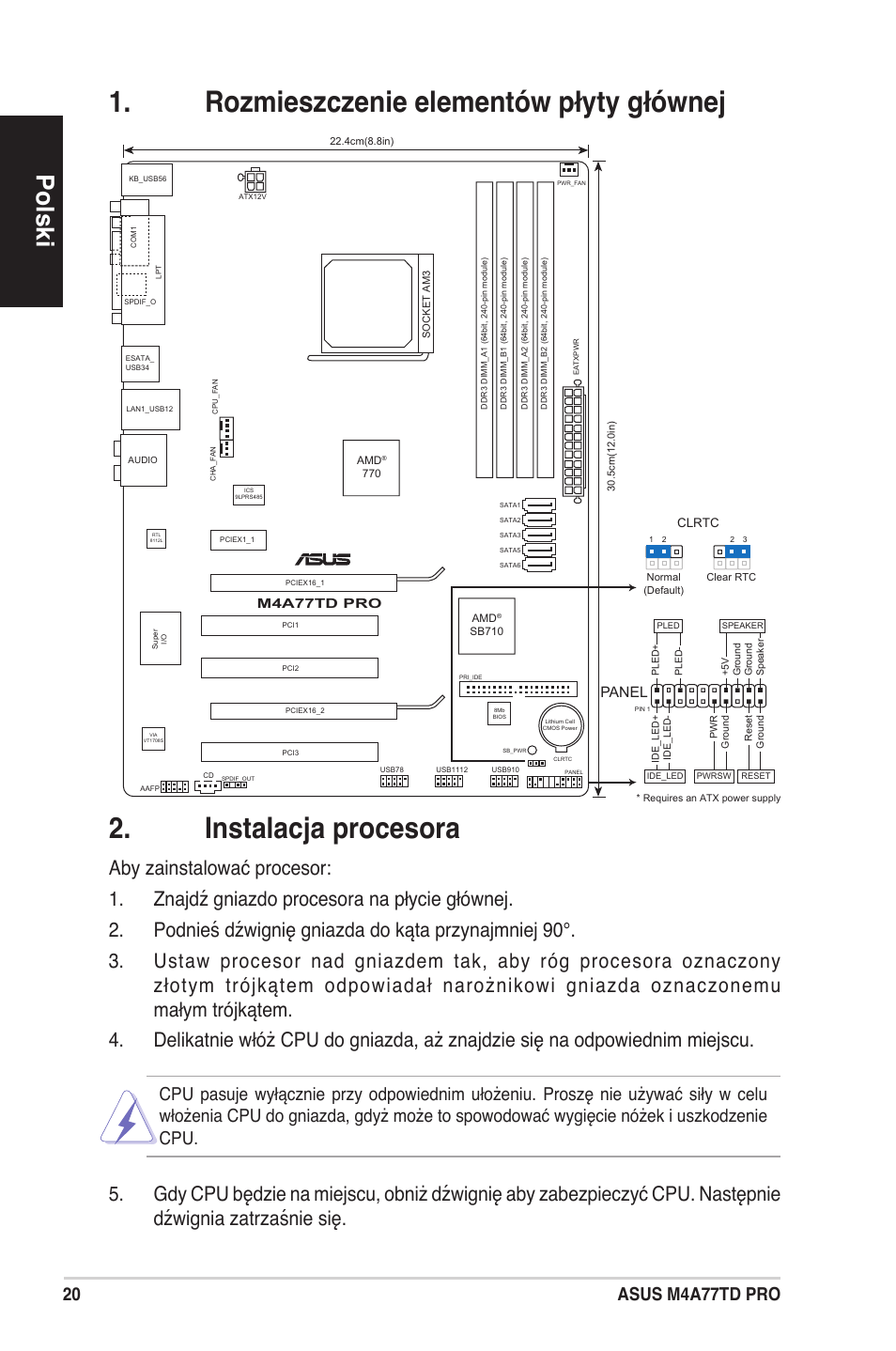 Polski, 0 asus m4a77td pro, Panel | M4a77td pro | Asus M4A77TD PRO/U3S6 User Manual | Page 20 / 38