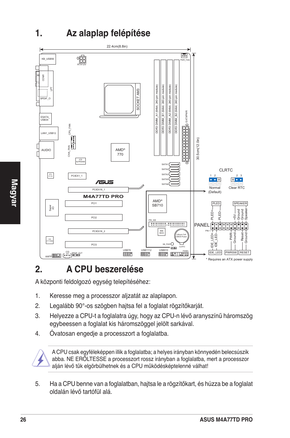 Az alaplap felépítése . a cpu beszerelése, Magyar, Asus m4a77td pro | Panel, M4a77td pro | Asus M4A77TD PRO/U3S6 User Manual | Page 26 / 38