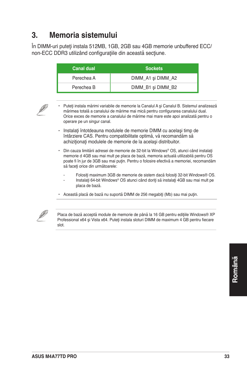 Română | Asus M4A77TD PRO/U3S6 User Manual | Page 33 / 38