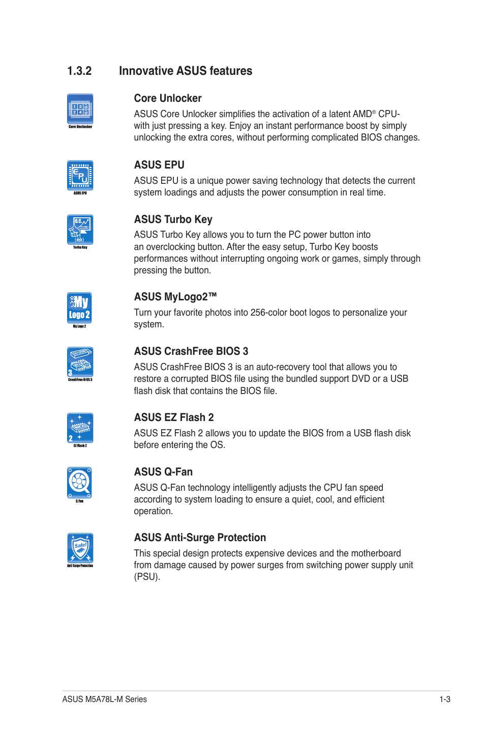 2 innovative asus features, Innovative asus features -3 | Asus M5A78L-M PLUS User Manual | Page 13 / 64