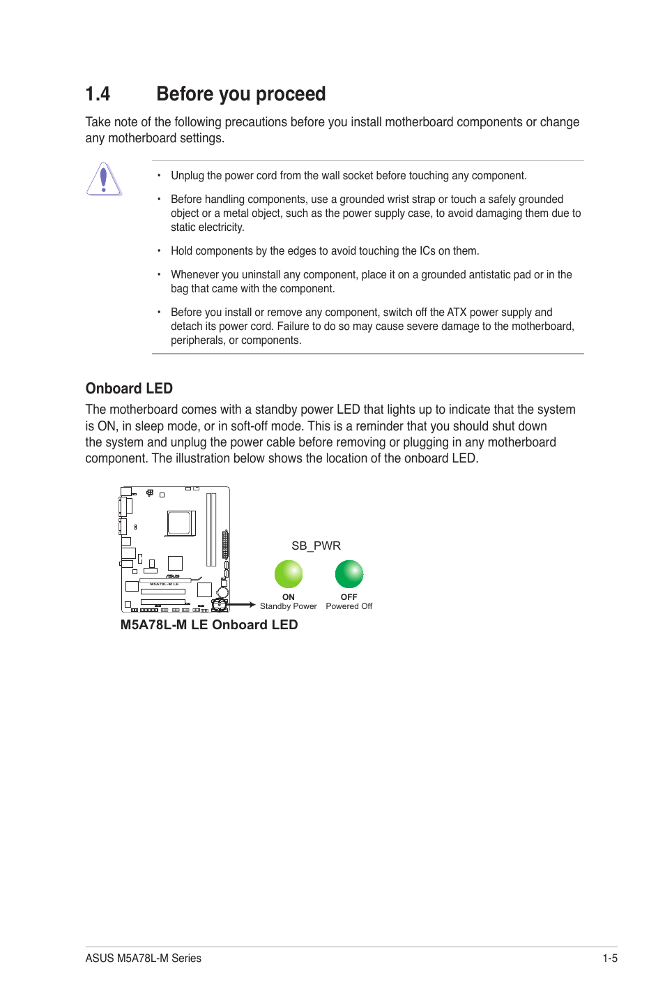 4 before you proceed, Before you proceed -5, Onboard led | Asus M5A78L-M PLUS User Manual | Page 15 / 64