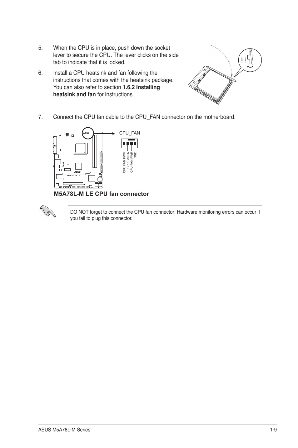 M5a78l-m le cpu fan connector | Asus M5A78L-M PLUS User Manual | Page 19 / 64