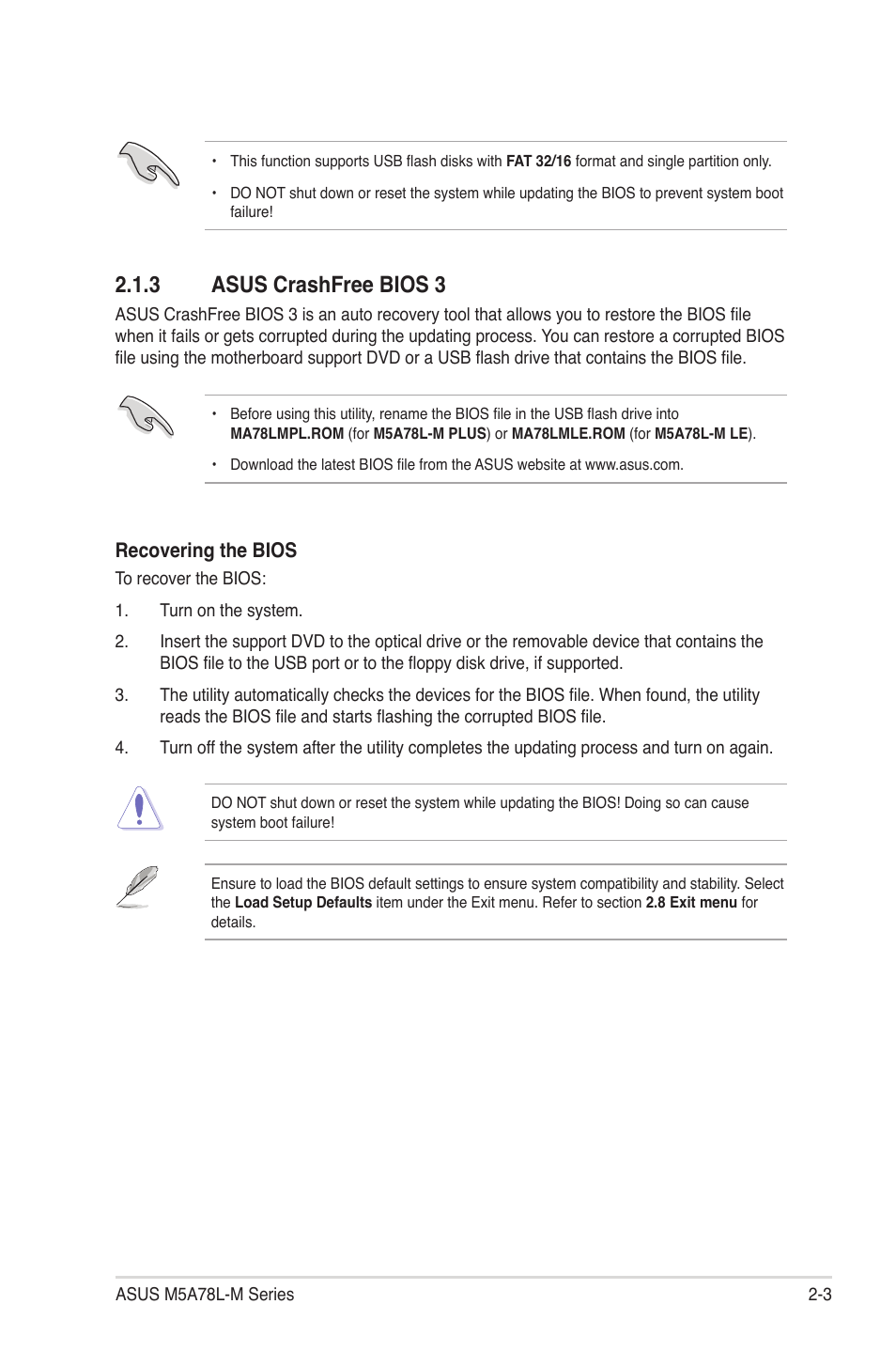3 asus crashfree bios 3, Asus crashfree bios 3 -3 | Asus M5A78L-M PLUS User Manual | Page 41 / 64