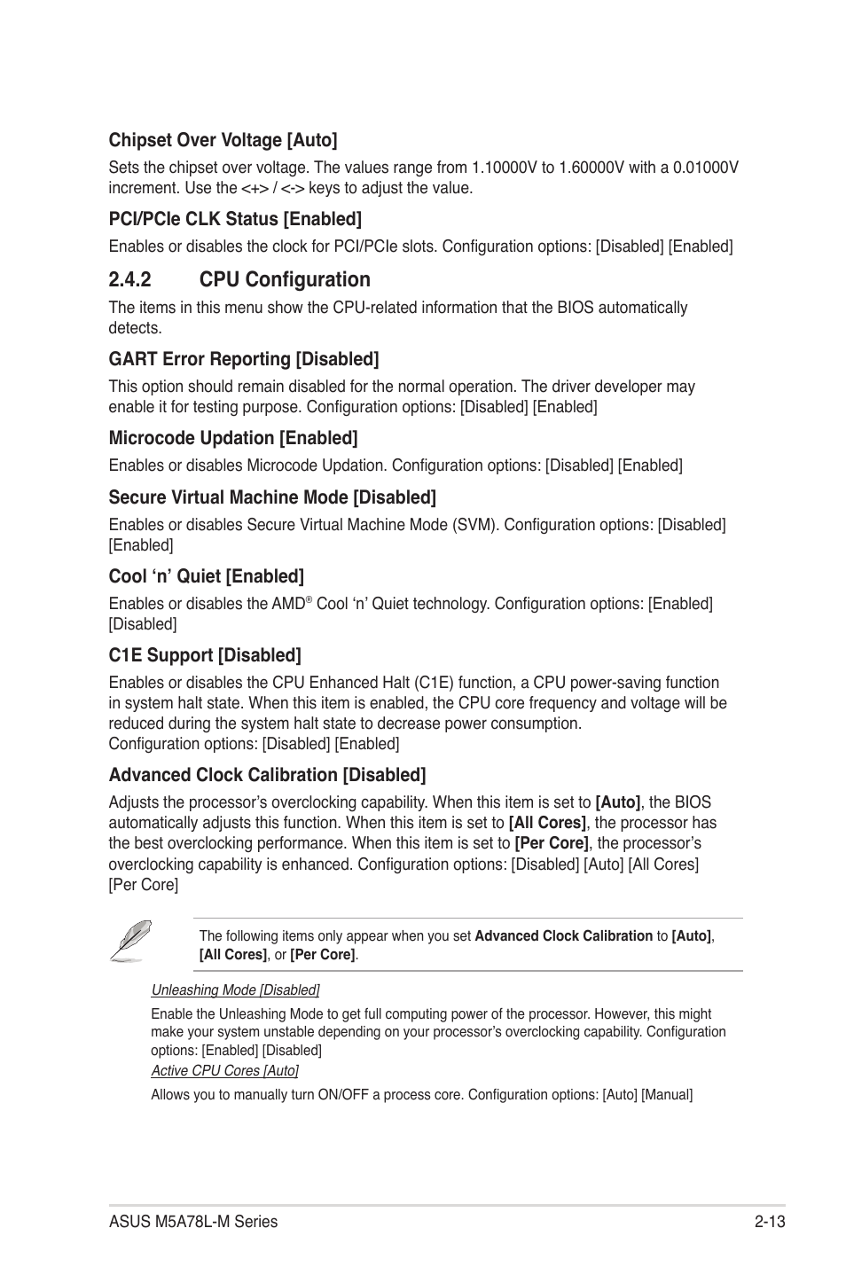 2 cpu configuration, Cpu configuration -13 | Asus M5A78L-M PLUS User Manual | Page 51 / 64