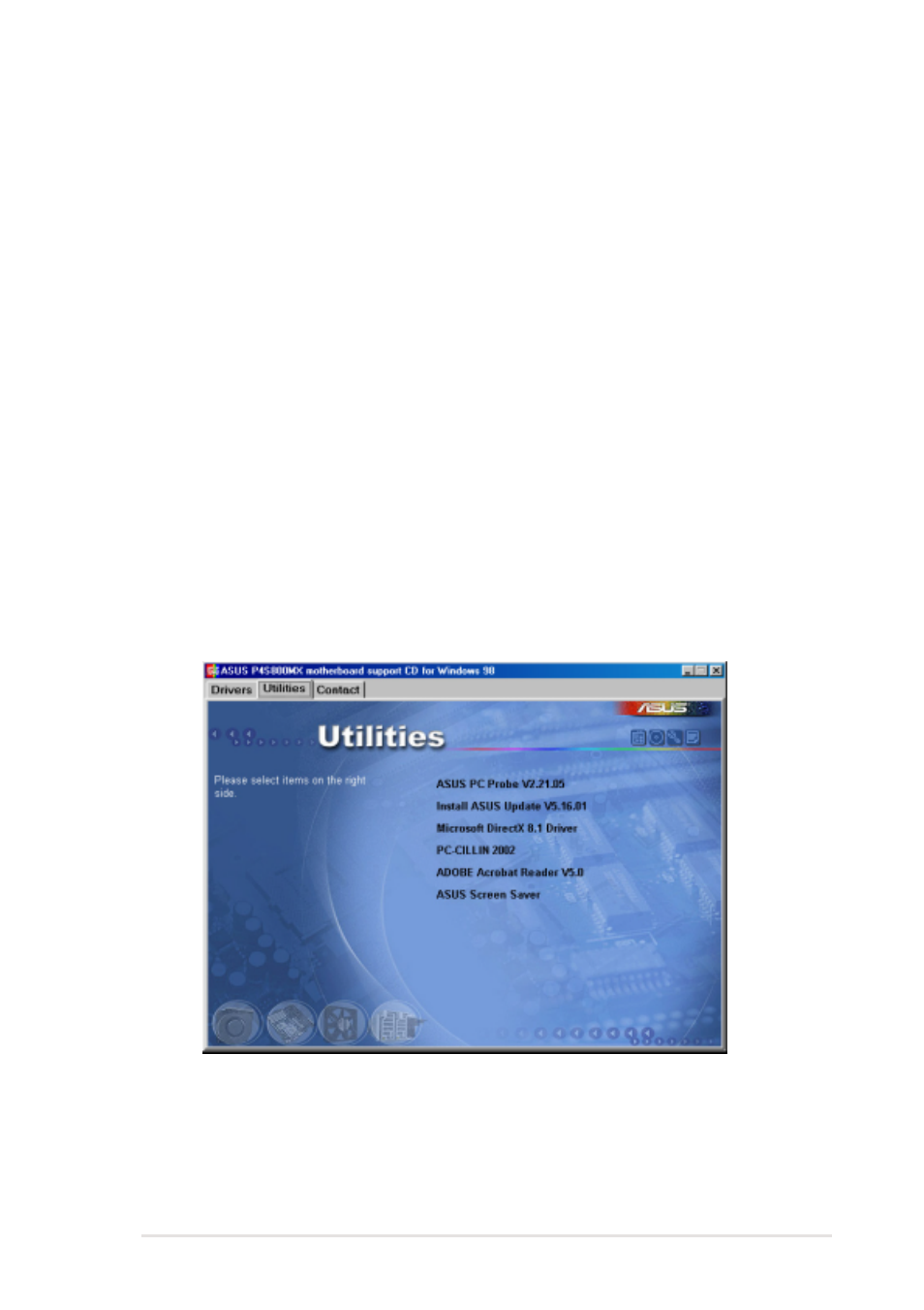 2 drivers menu, 3 utilities menu | Asus P4S800-MX User Manual | Page 63 / 64