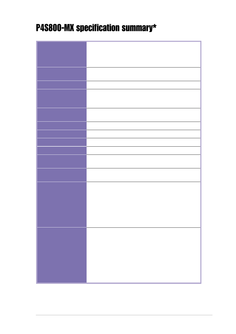 P4s800-mx specification summary | Asus P4S800-MX User Manual | Page 7 / 64
