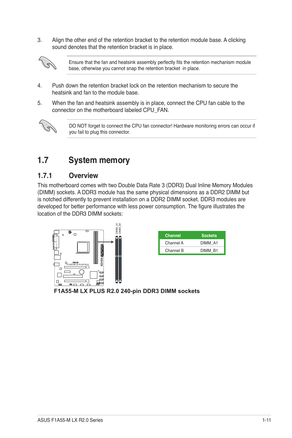 7 system memory, 1 overview, System memory -11 1.7.1 | Overview -11 | Asus F1A55-M LX R2.0 User Manual | Page 21 / 68