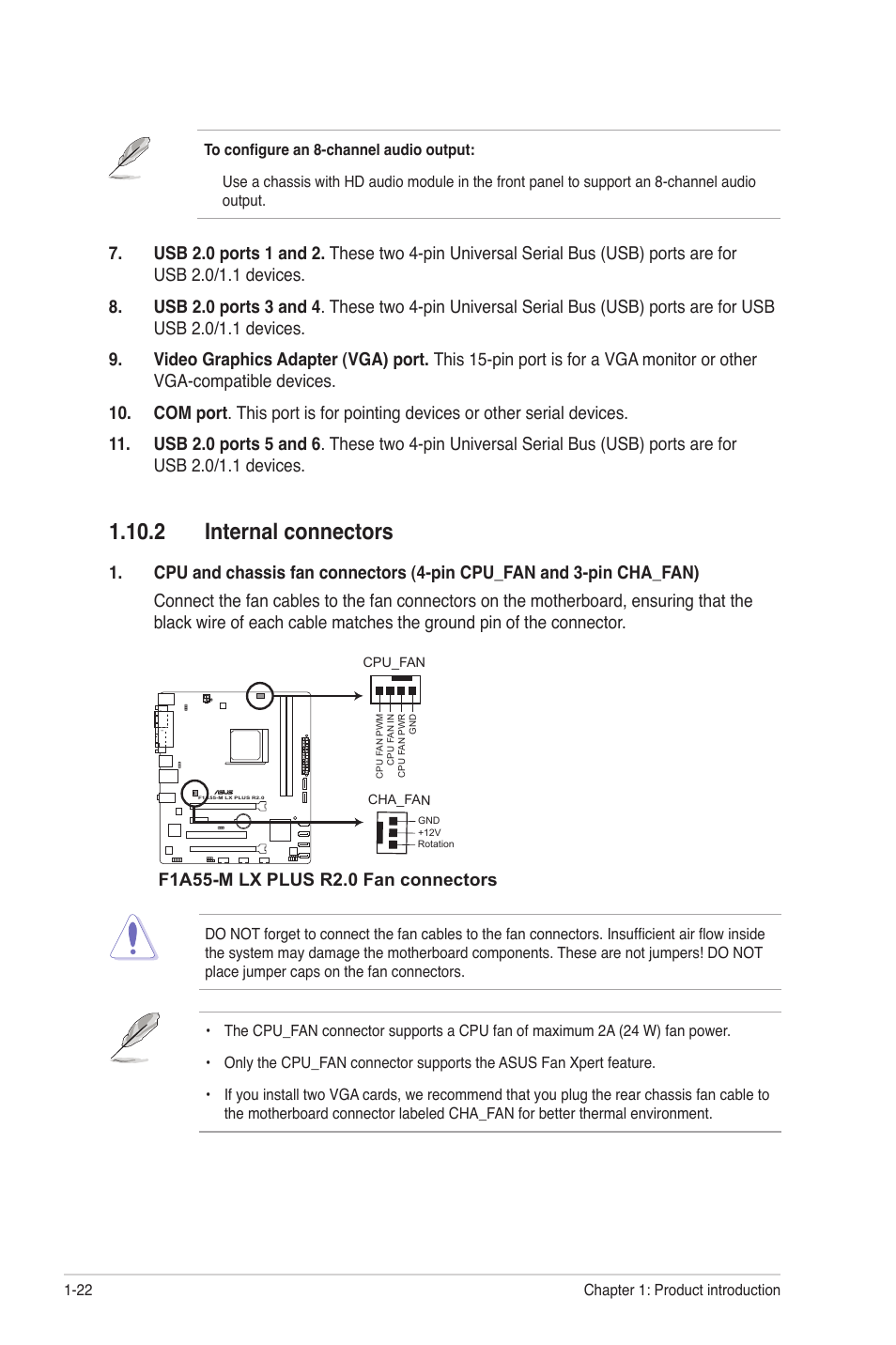 2 internal connectors, 2 internal connectors -22 | Asus F1A55-M LX R2.0 User Manual | Page 32 / 68