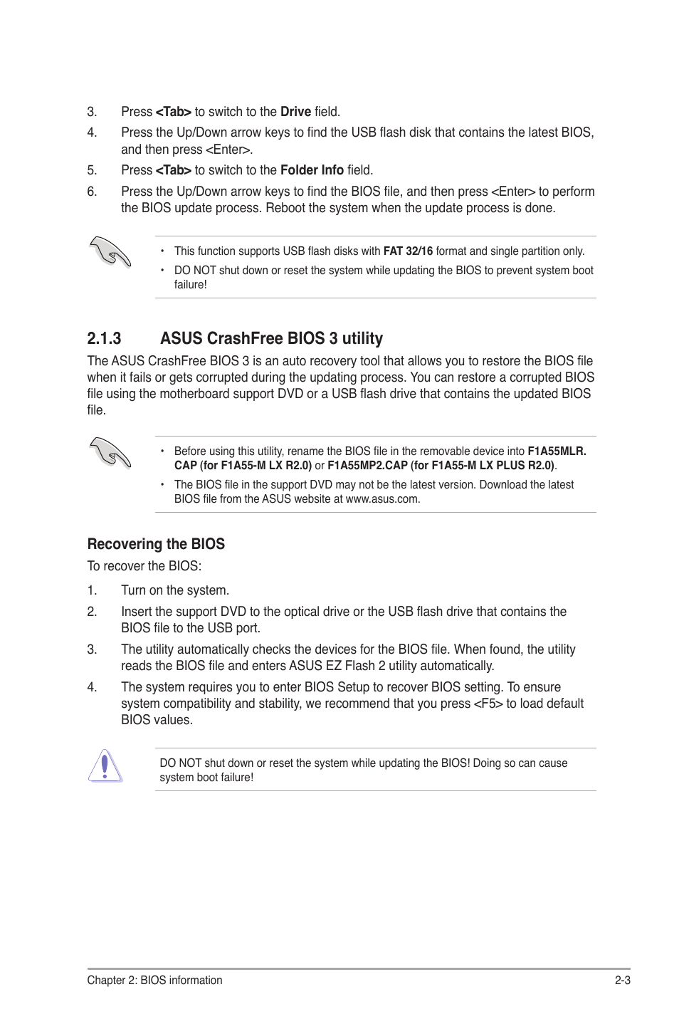 3 asus crashfree bios 3 utility, Asus crashfree bios 3 utility -3 | Asus F1A55-M LX R2.0 User Manual | Page 41 / 68