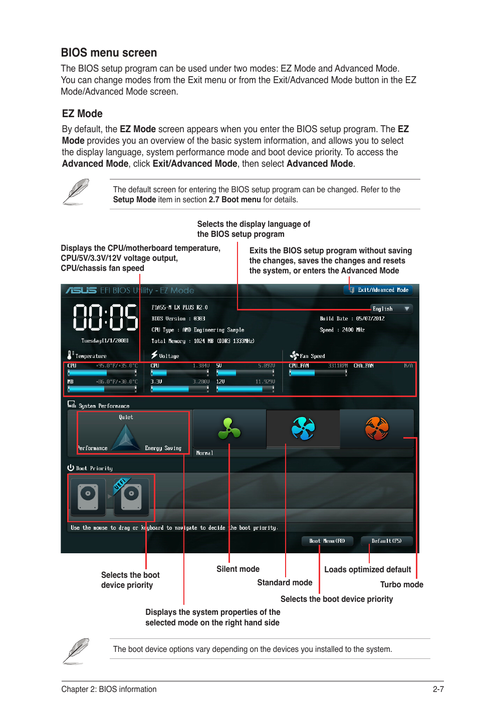 Bios menu screen, Ez mode | Asus F1A55-M LX R2.0 User Manual | Page 45 / 68