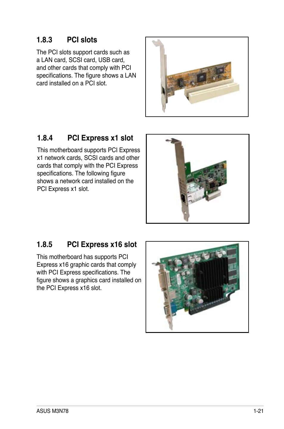 3 pci slots, 4 pci express x1 slot, 5 pci express x16 slot | Pci slots -21, Pci express x1 slot -21, Pci express x16 slot -21 | Asus M3N78 User Manual | Page 33 / 100