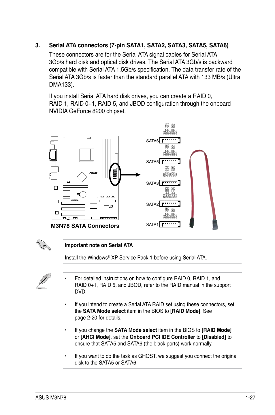 M3n78 sata connectors, Sata6, Sata5 | Sata2, Sata3, Sata1 | Asus M3N78 User Manual | Page 39 / 100