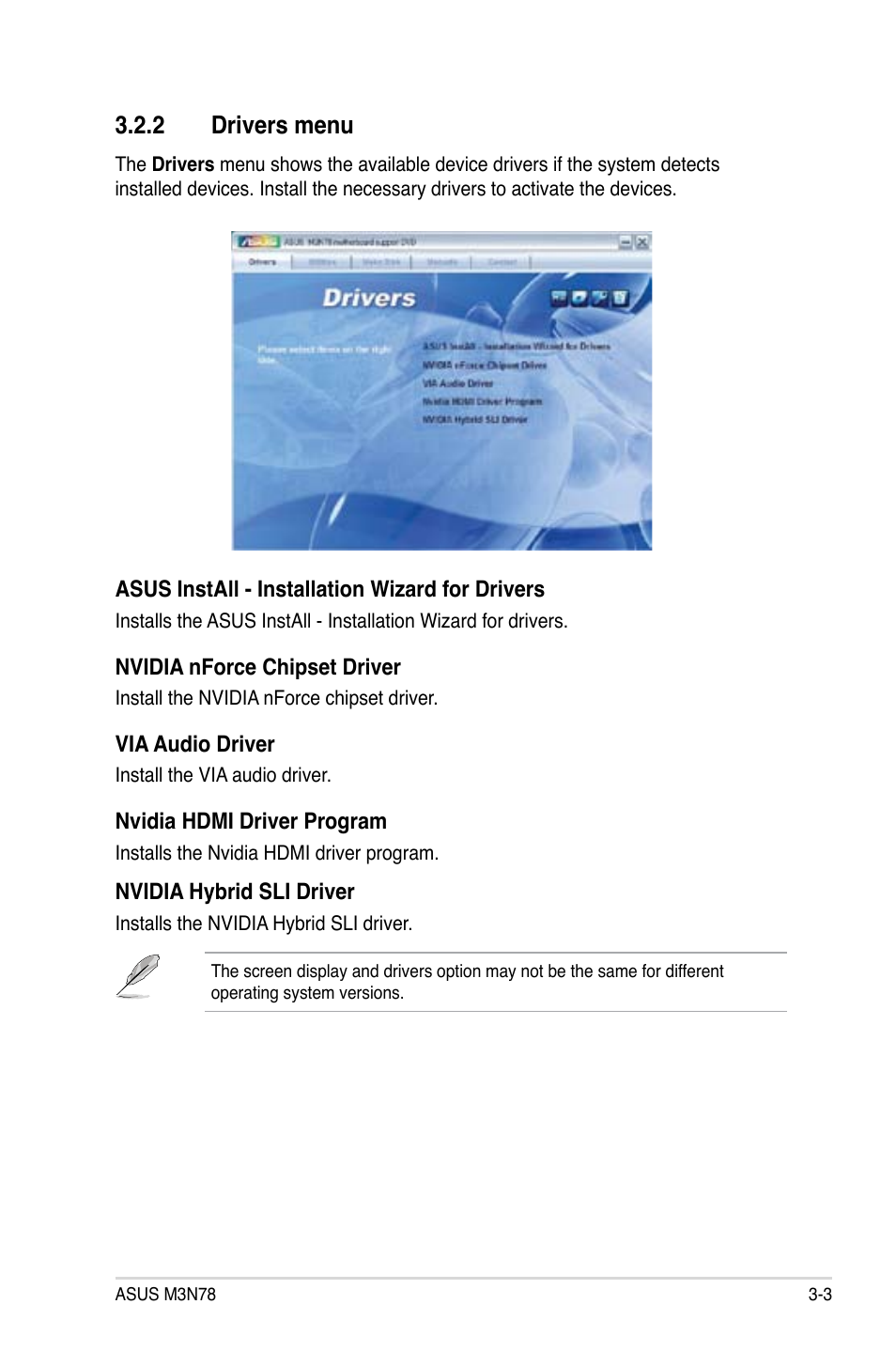 2 drivers menu, Drivers menu -3 | Asus M3N78 User Manual | Page 89 / 100