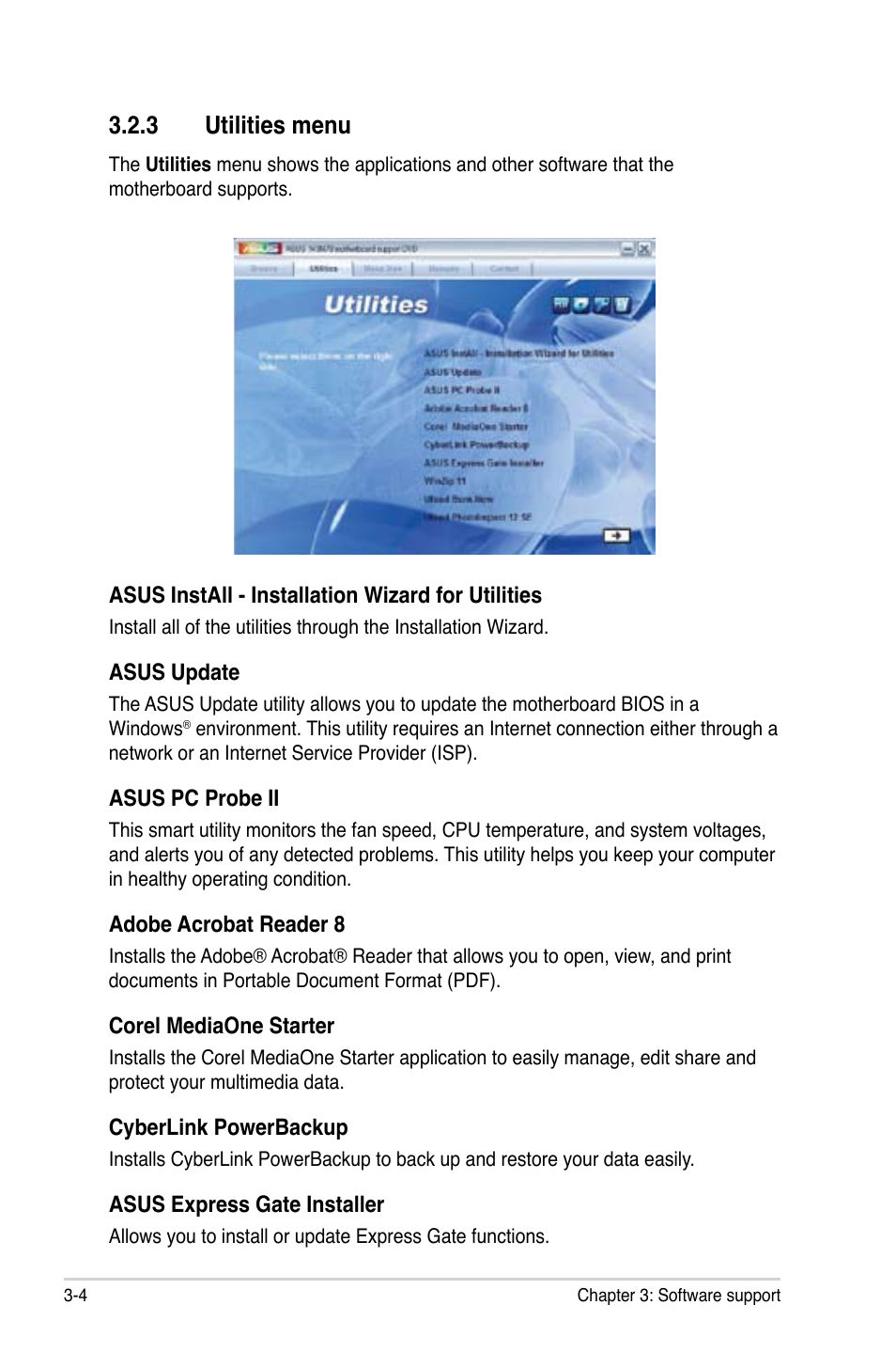 3 utilities menu, Utilities menu -4 | Asus M3N78 User Manual | Page 90 / 100