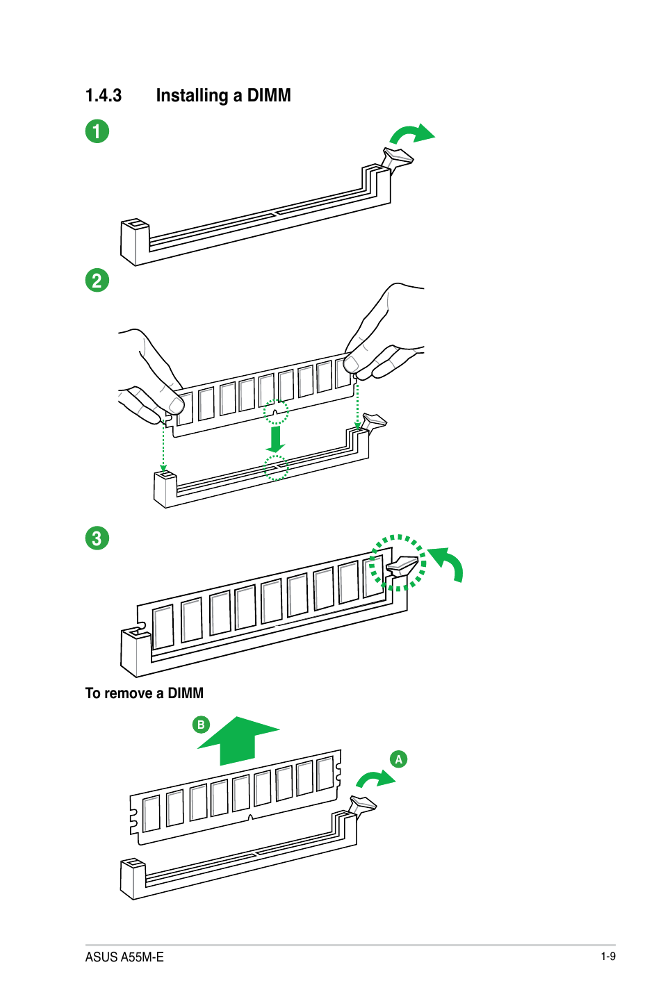 3 installing a dimm | Asus A55M-E User Manual | Page 17 / 47
