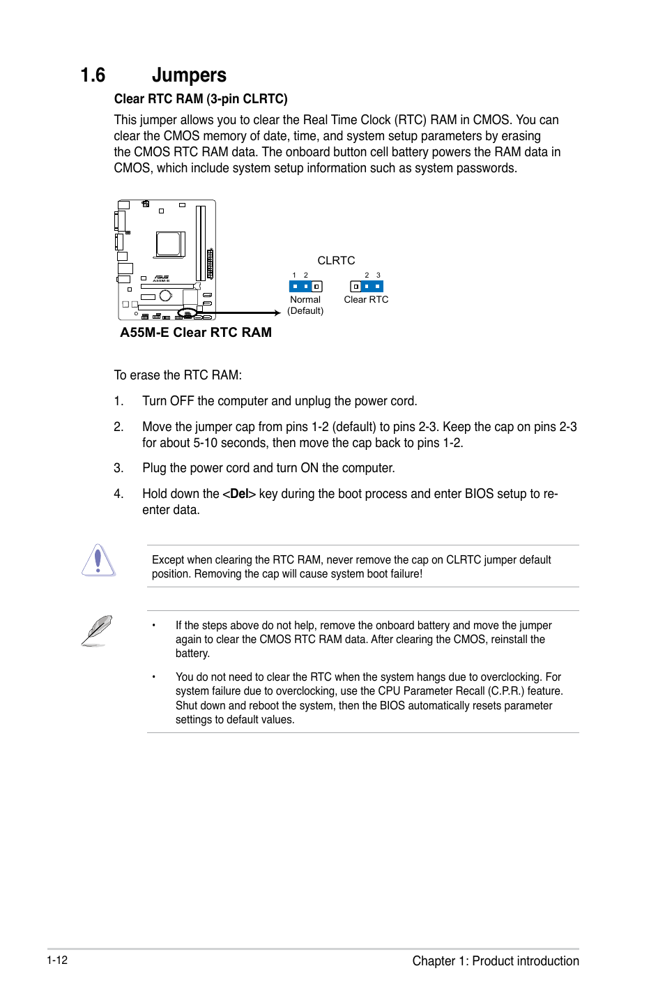 6 jumpers, 6 jumpers -12 | Asus A55M-E User Manual | Page 20 / 47
