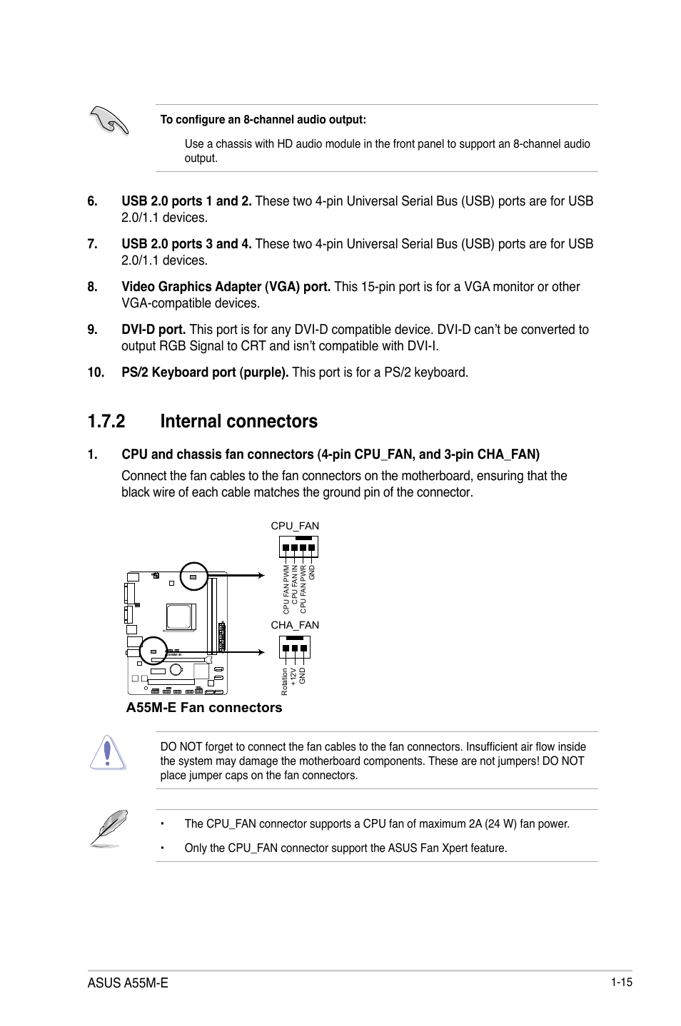 2 internal connectors | Asus A55M-E User Manual | Page 23 / 47
