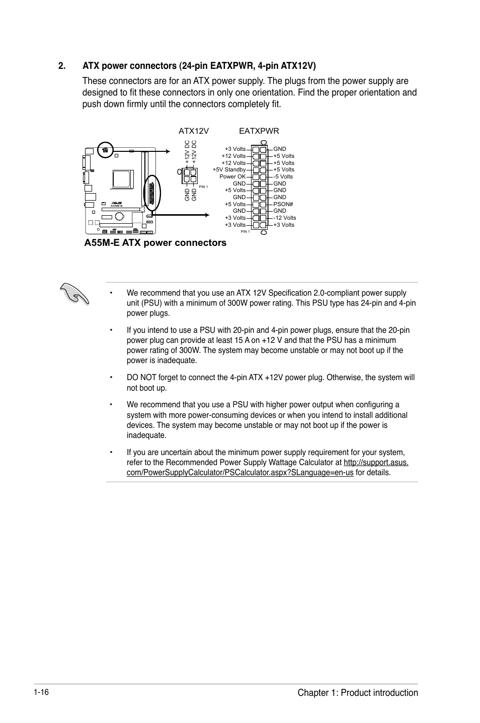 A55m-e atx power connectors | Asus A55M-E User Manual | Page 24 / 47