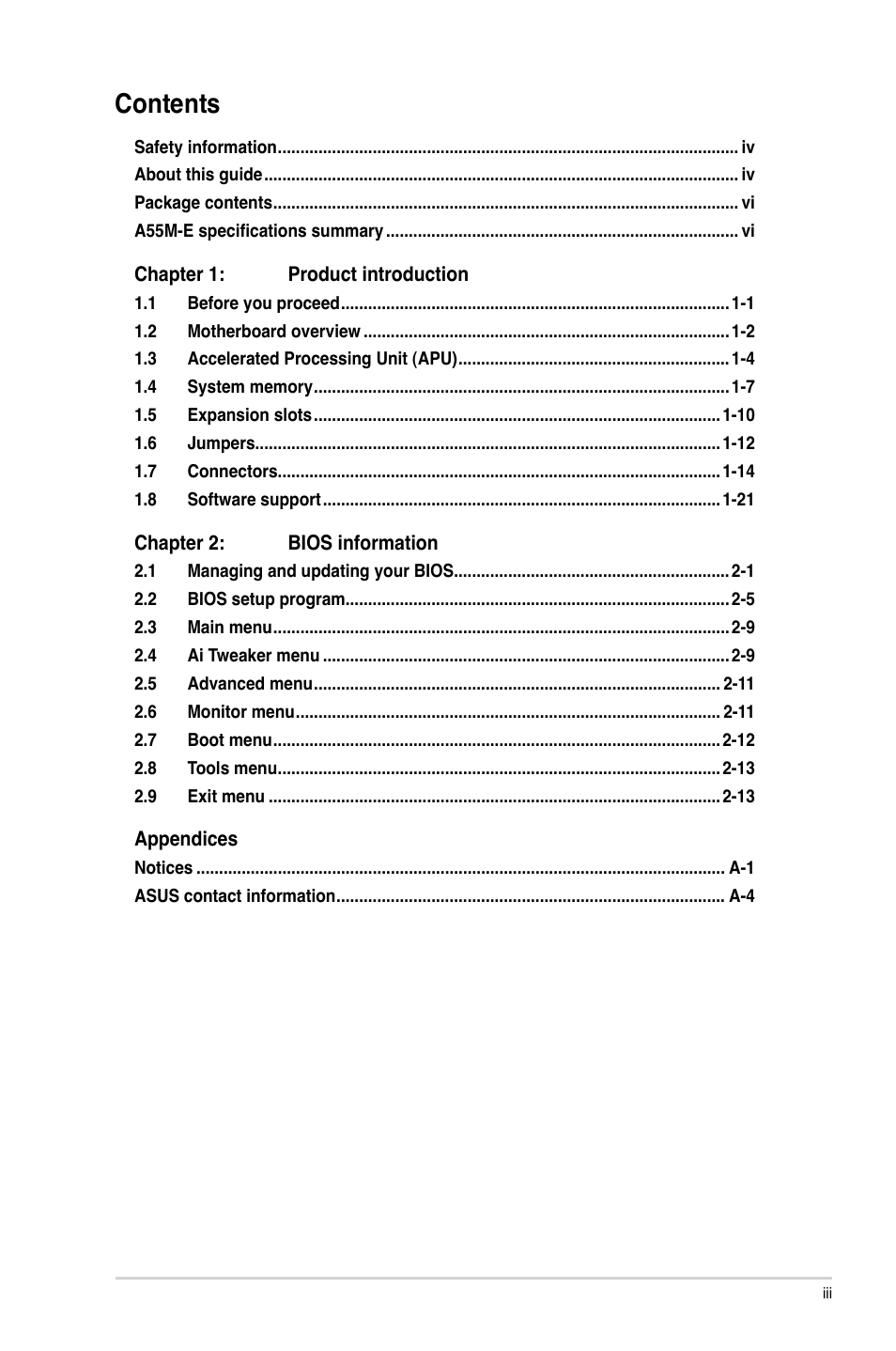 Asus A55M-E User Manual | Page 3 / 47