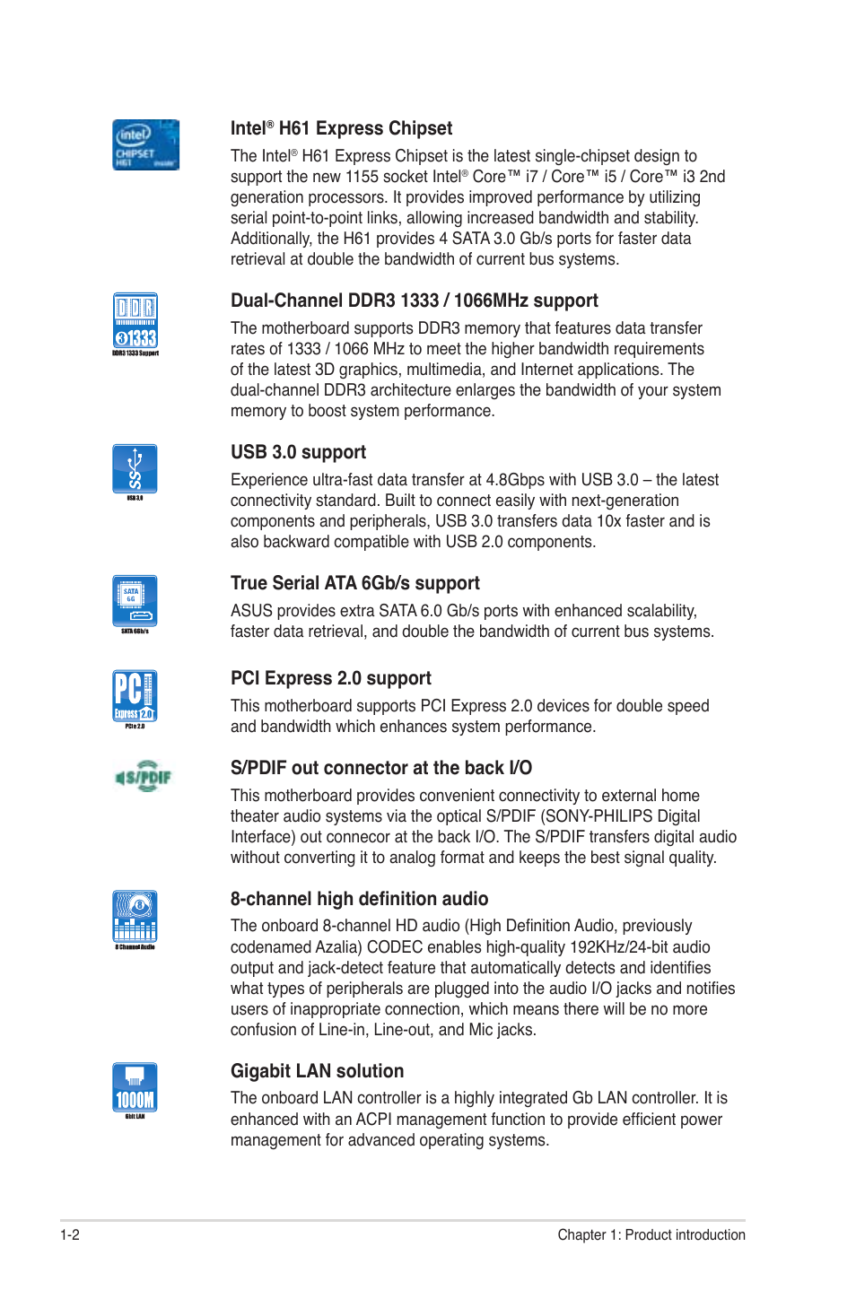 Asus P8H61-M PRO User Manual | Page 14 / 76