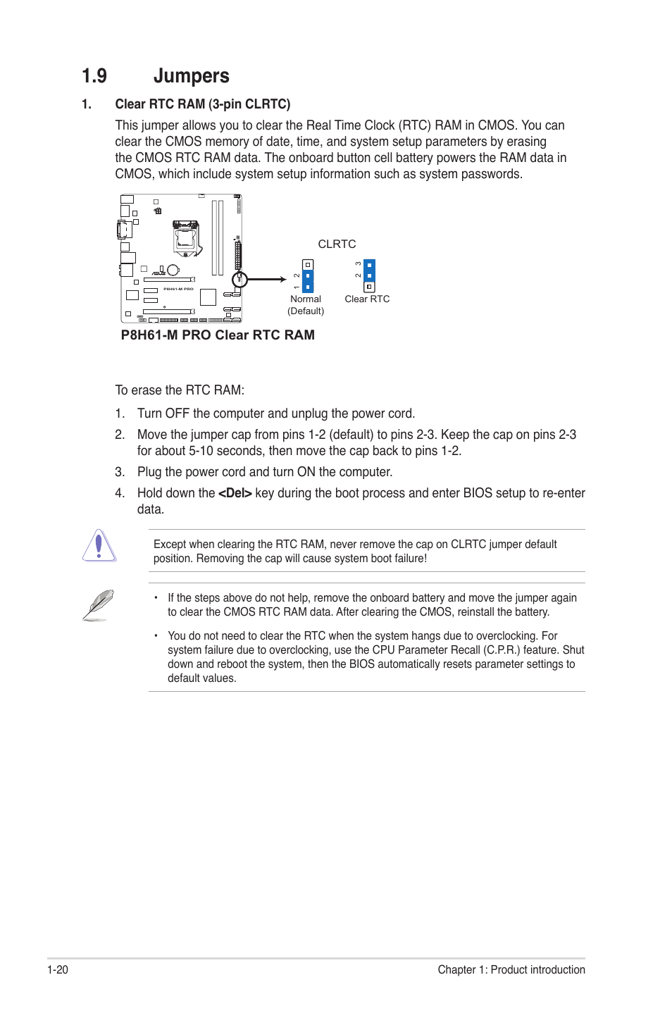 9 jumpers, Jumpers -20 | Asus P8H61-M PRO User Manual | Page 32 / 76