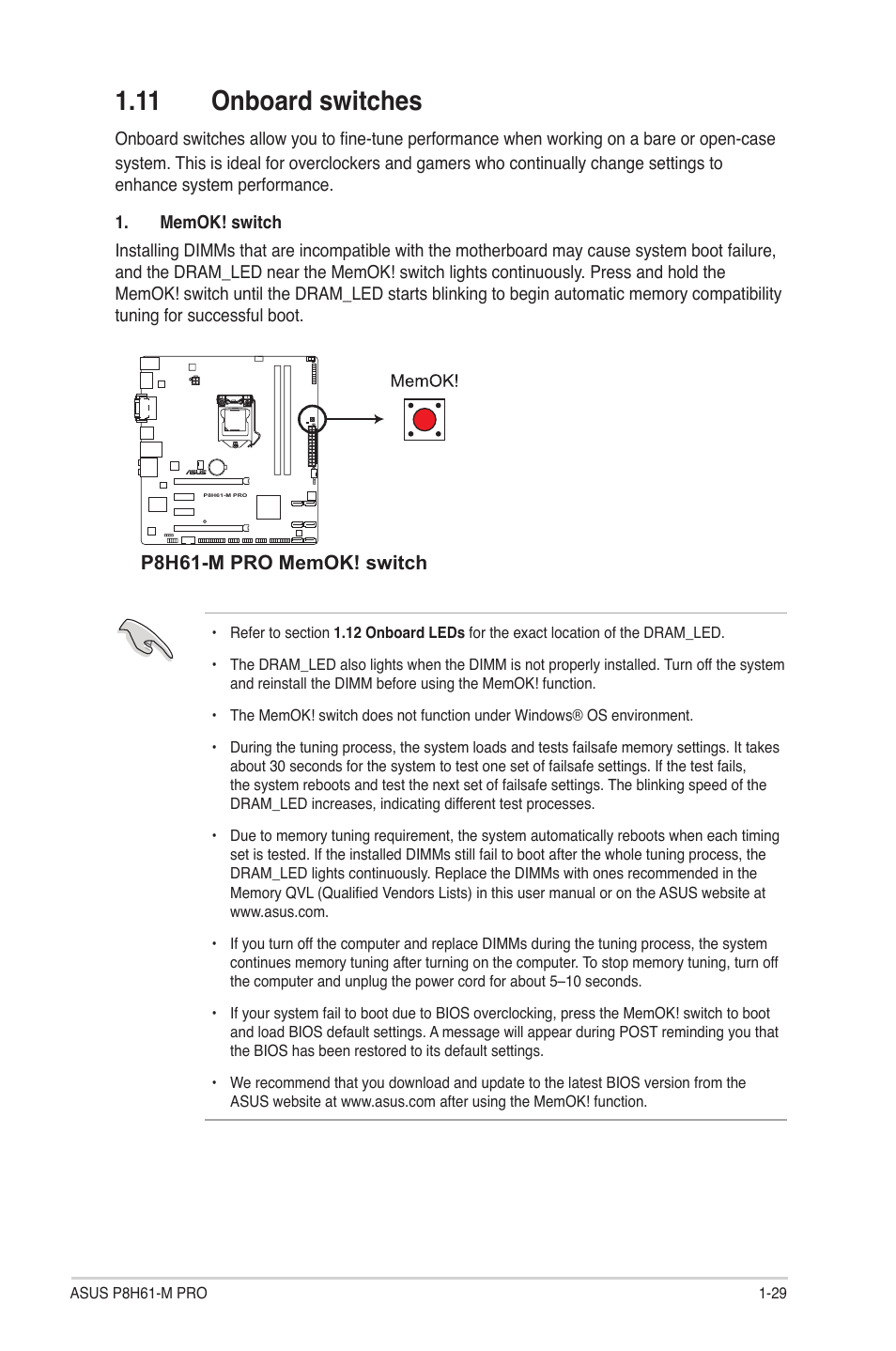 11 onboard switches, 11 onboard switches -29 | Asus P8H61-M PRO User Manual | Page 41 / 76