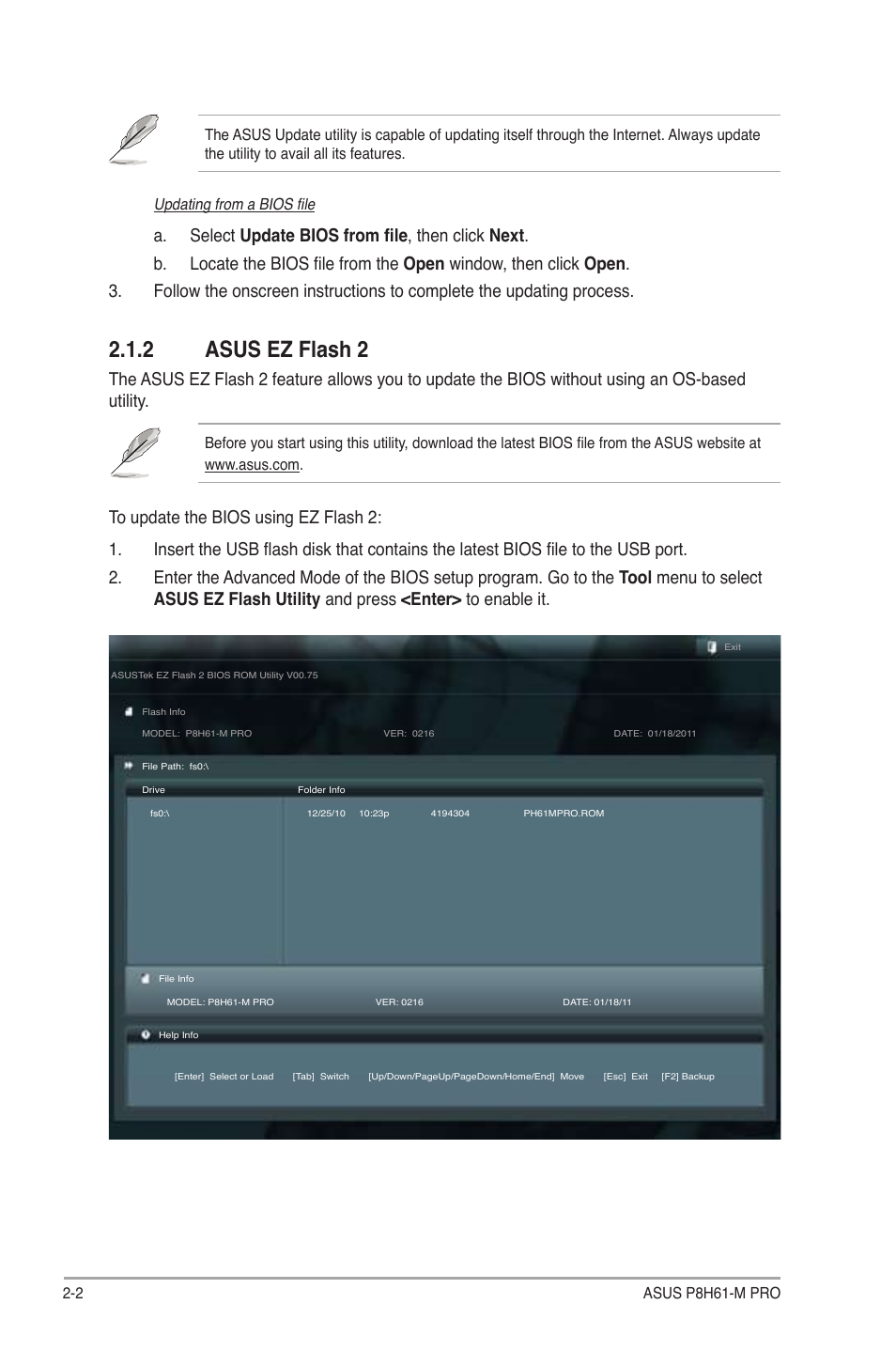 2 asus ez flash 2, Asus ez flash 2 -2 | Asus P8H61-M PRO User Manual | Page 46 / 76