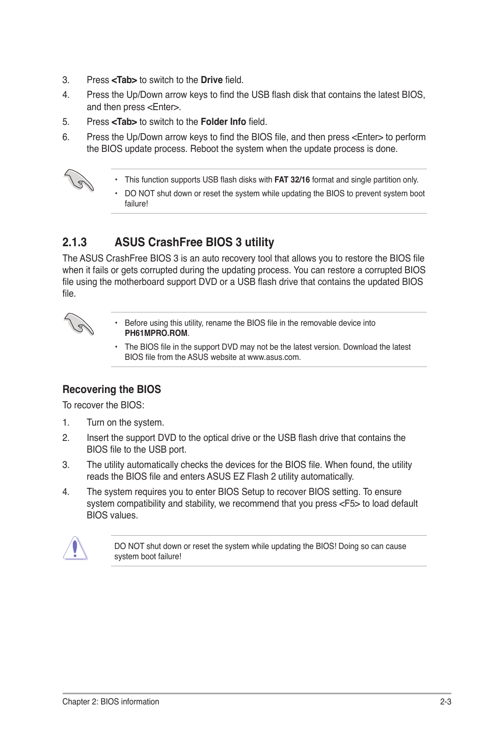 3 asus crashfree bios 3 utility, Asus crashfree bios 3 utility -3 | Asus P8H61-M PRO User Manual | Page 47 / 76